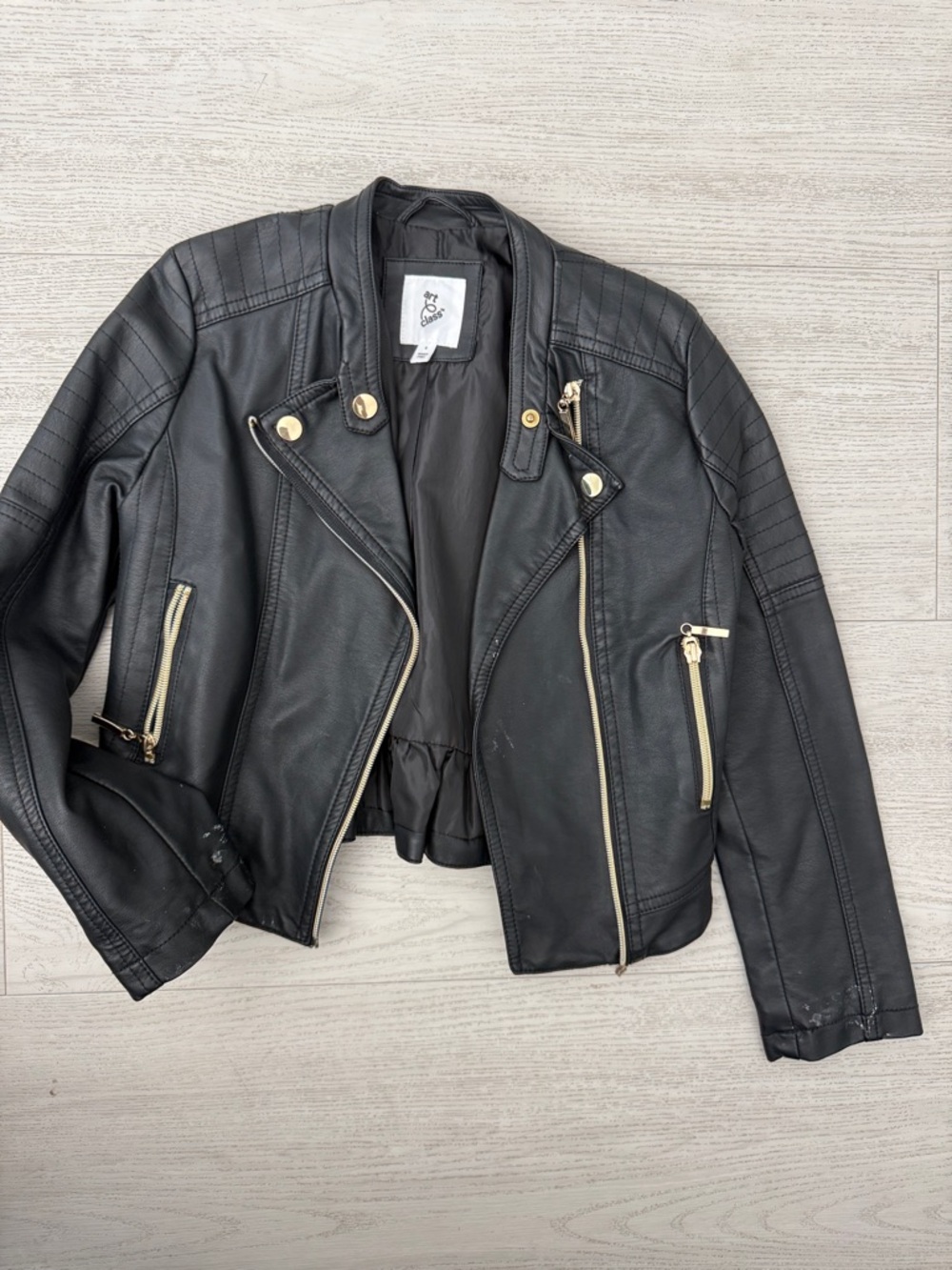 art class Black Faux Leather Moto Jacket with Gold Hardware